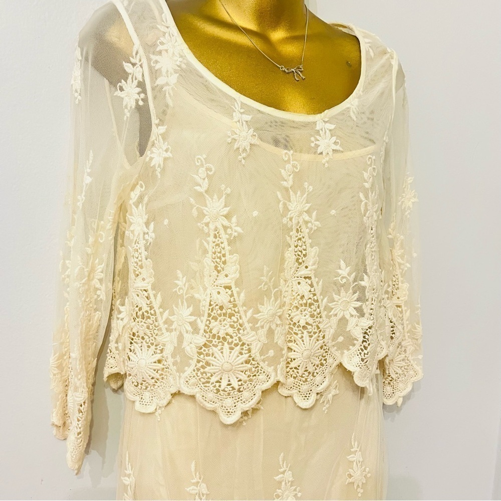 ZARA Boho Lace Long Sleeve Dress – Cream Ivory Sheer Floral – Size Small - Picture 5 of 7